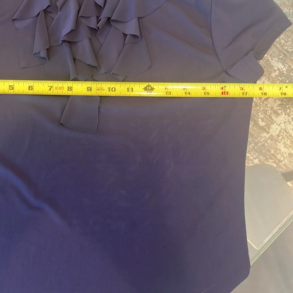 Double Take Petites  Size S Stretch Top in Navy Blue with Ribbon Neckline - Picture 7 of 10